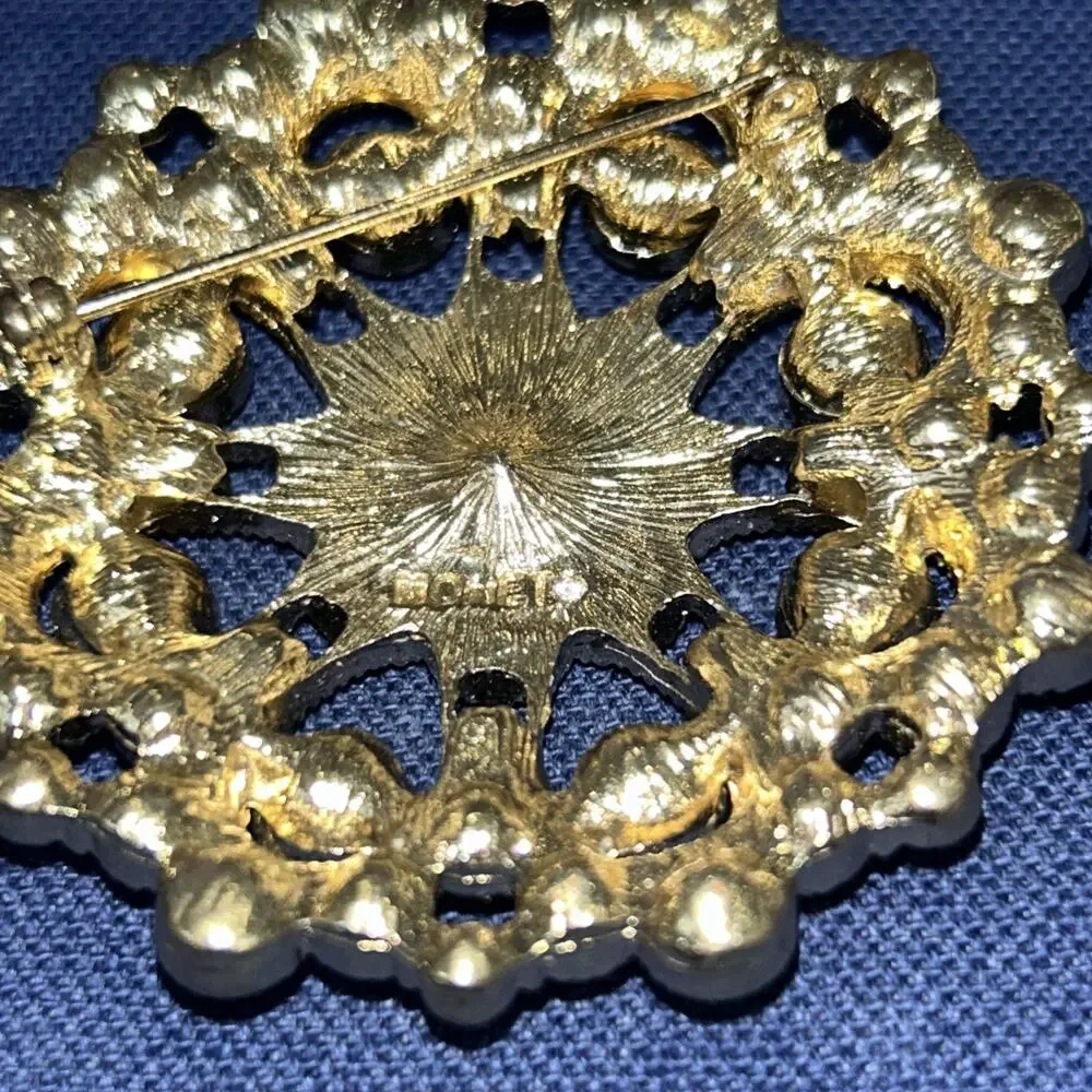 Monet Vintage Lovely Red Rhinestone Gold Tone Brooch